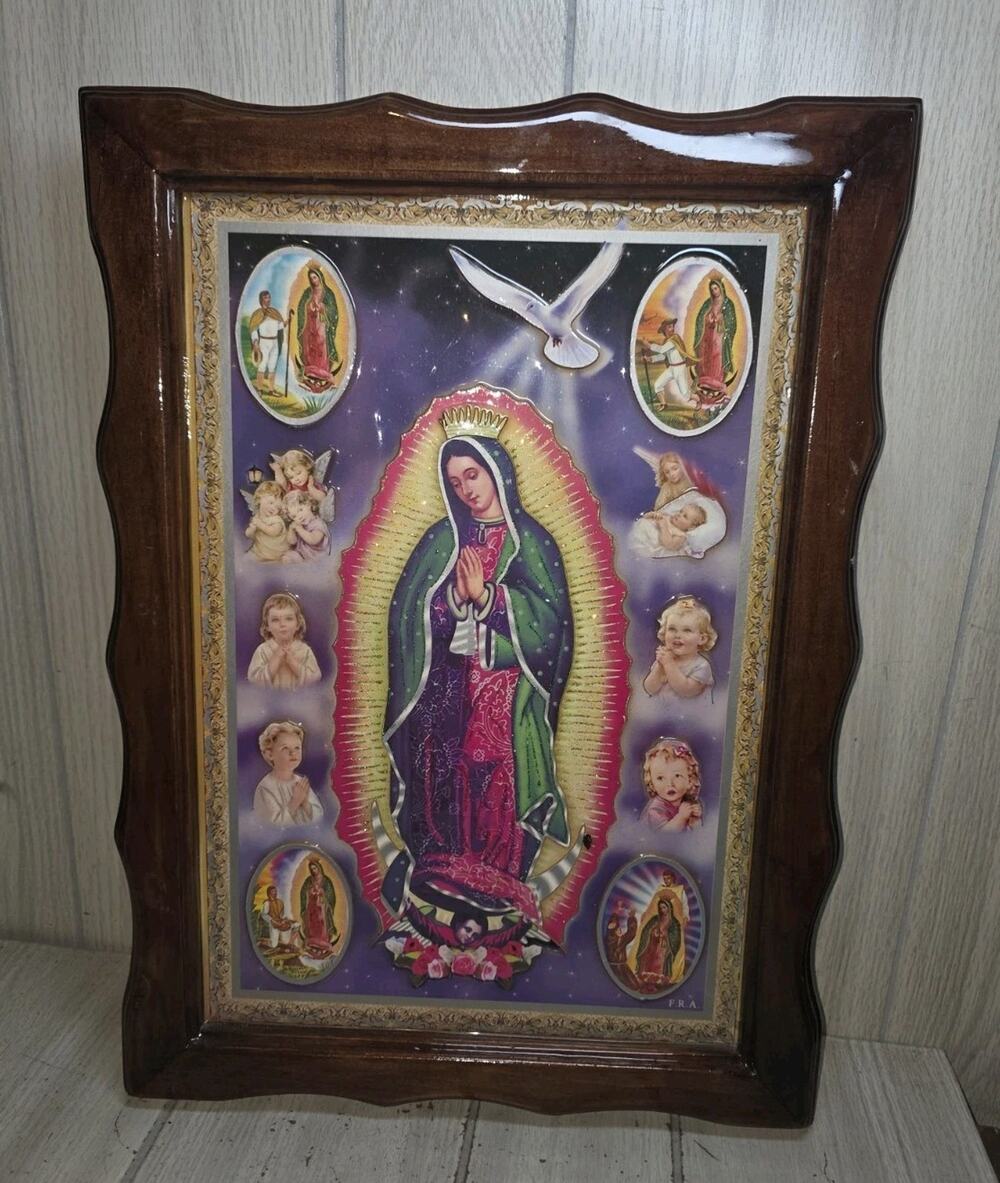 Vintage Guadalupe Virgin Mary 3D Martha Beccera 13x19 Religious Wood Colorful
